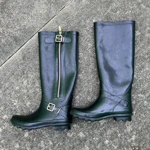 ARYA Tall Black Rain Boots with faux side zipper size 6